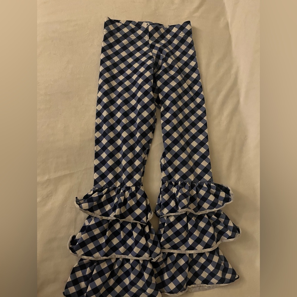 Serendipity Blue and White Checkered Ruffle Pants 7-8